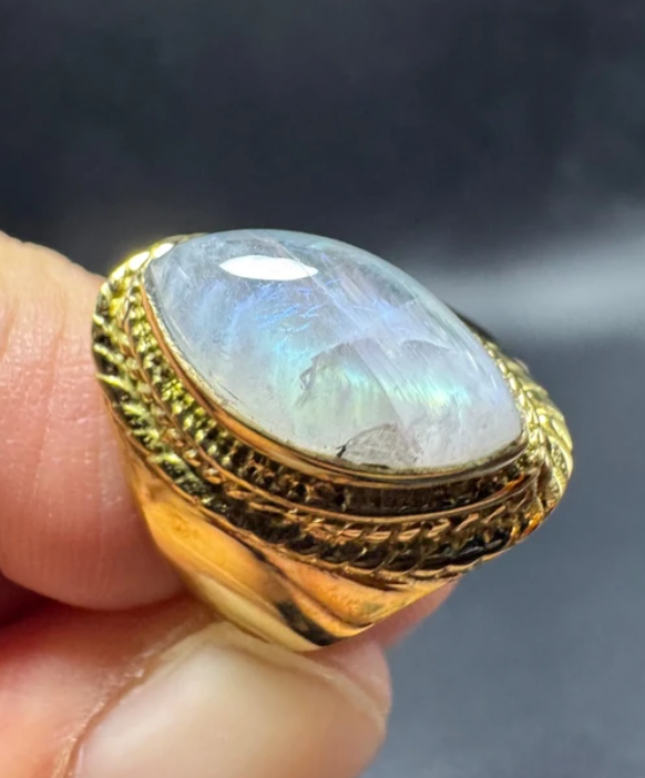 Bague indienne avec pierre de lune véritable-4