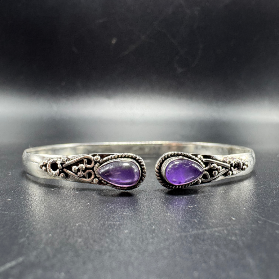 Bracelet indien argenté améthyste