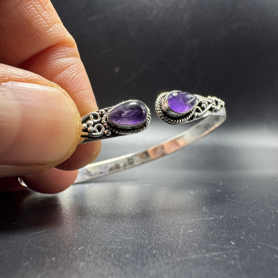 Bracelet indien argenté améthyste