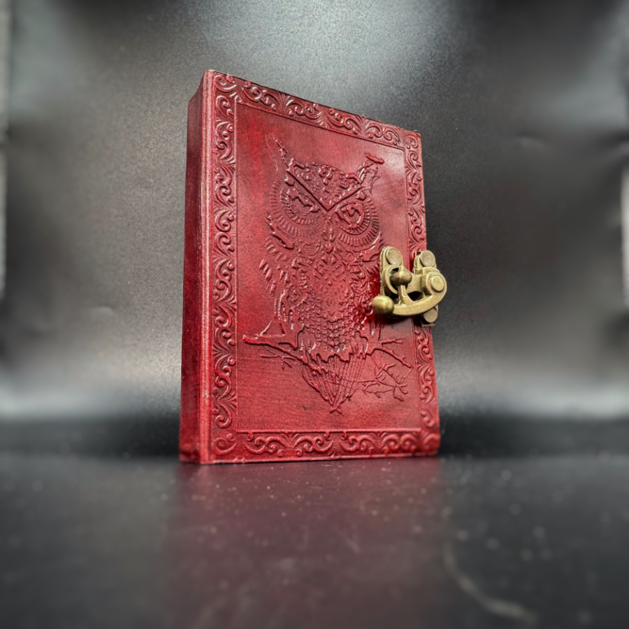 Carnet en cuir fait main motif hibou – Artisanat d’Inde