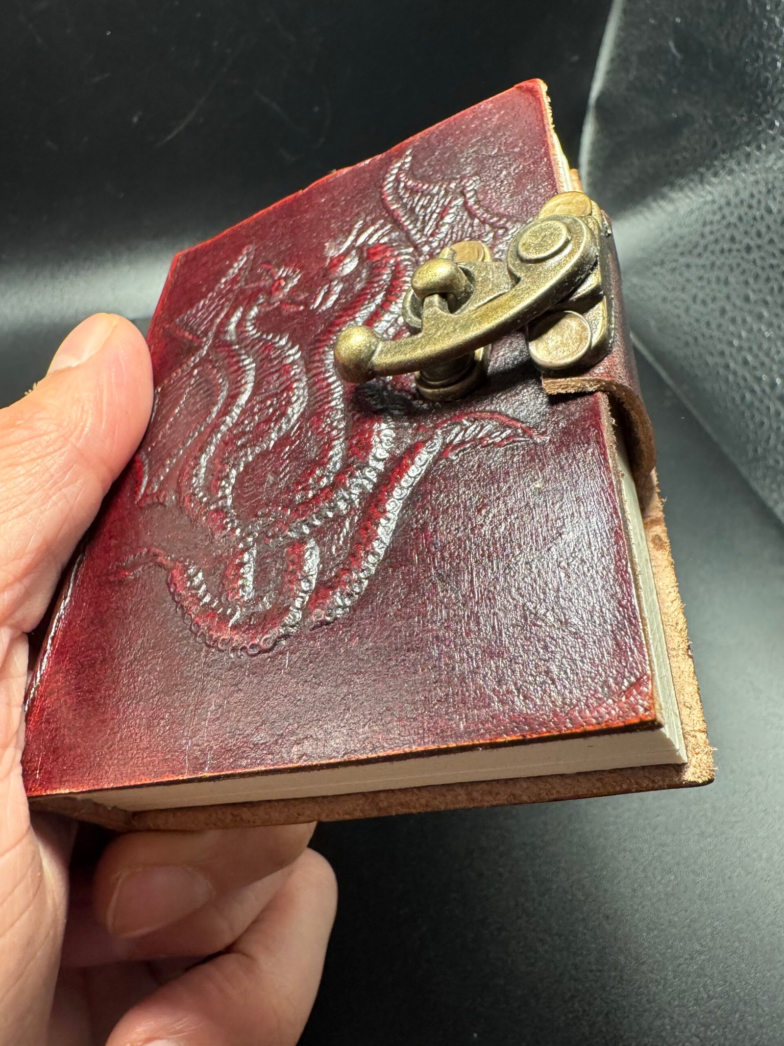 Carnet en cuir motif dragons avec fermoir
