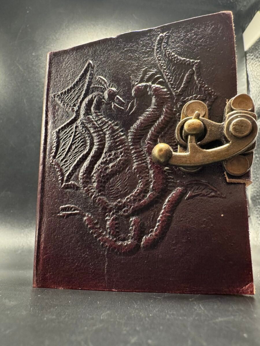Carnet en cuir motif dragons avec fermoir